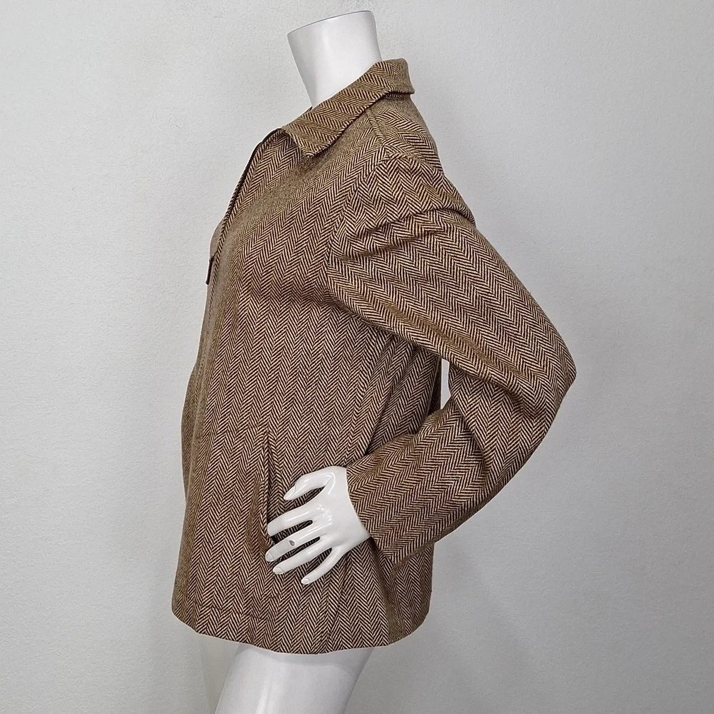 Lauren Ralph Lauren Quiet Luxury Beige Brown Lambswool Herringbone Coat Size 10 - Picture 9 of 12